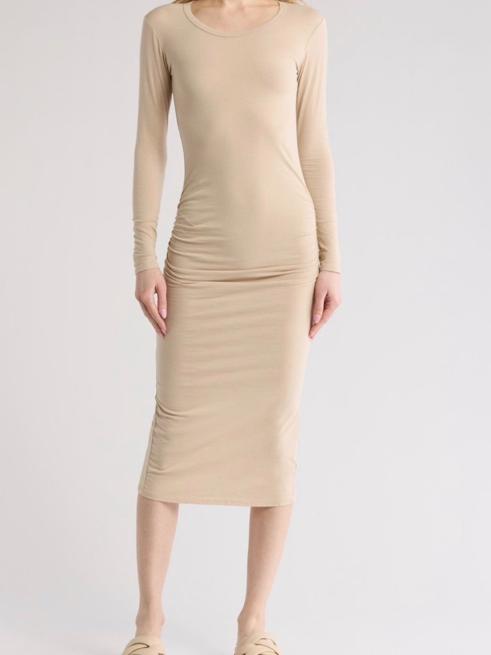 James Perse Sand Dune Long Sleeve Fitted Midi Dress in size 0